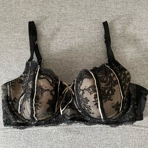 New DKNY Belle Du Jour Lace Over Balconette Bra Black/Ivory 34C